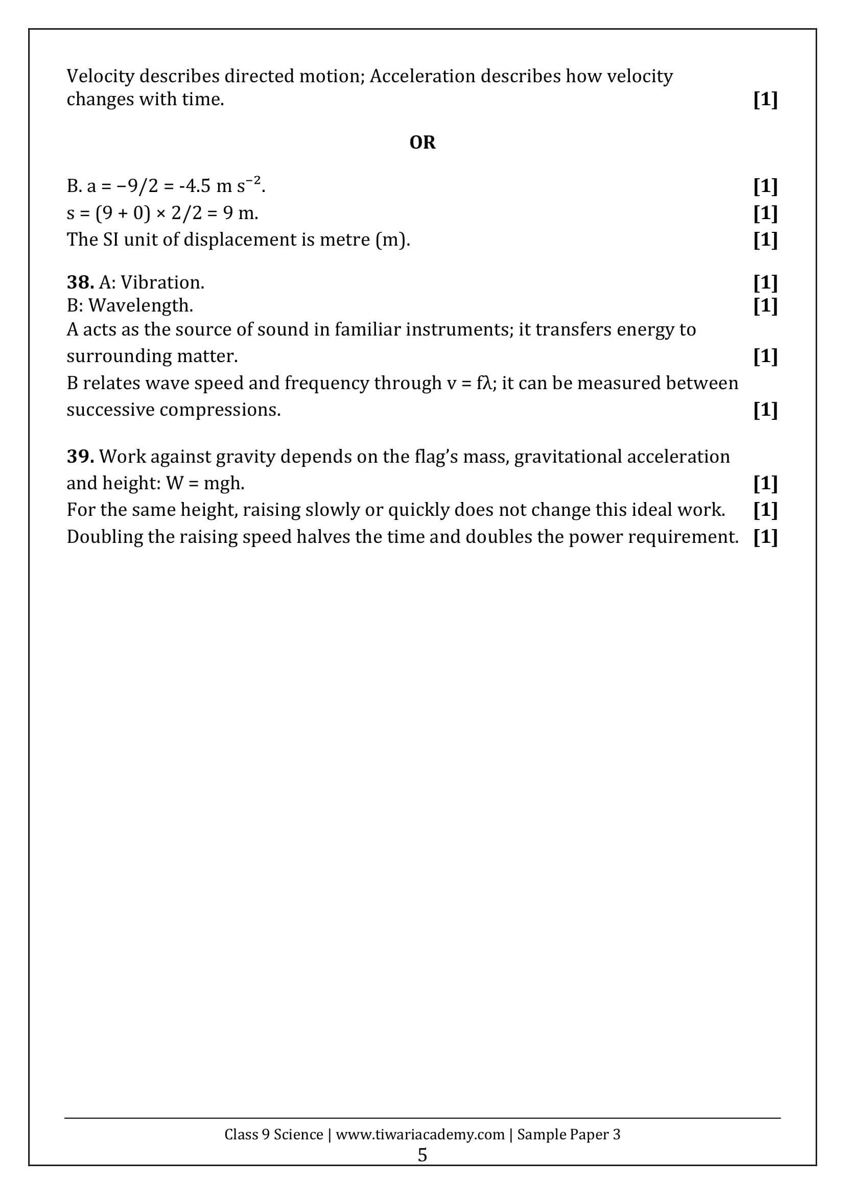 Class 9 Science Sample Paper 3 Answers Page 5