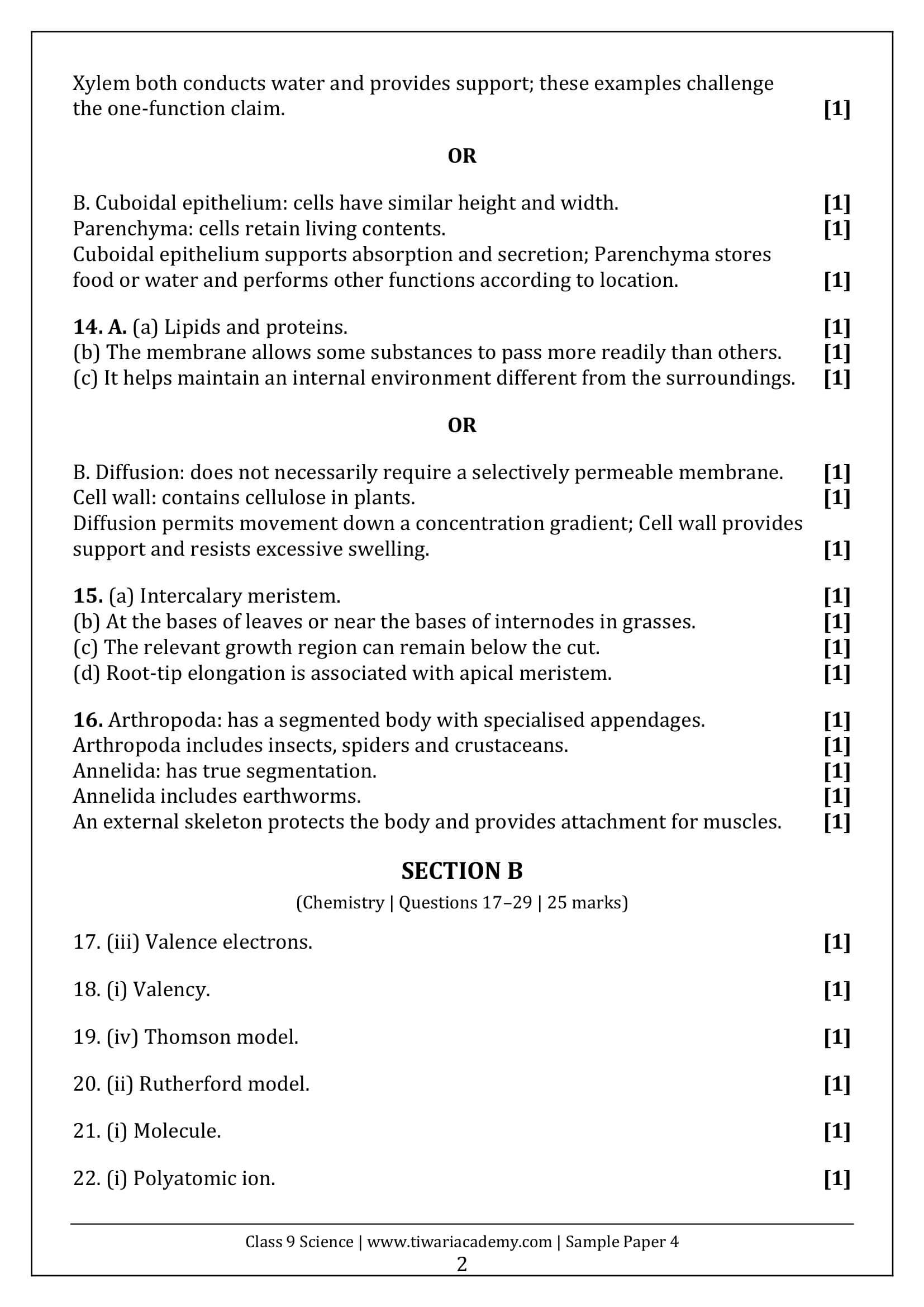 Class 9 Science Sample Paper 4 Answers Page 2