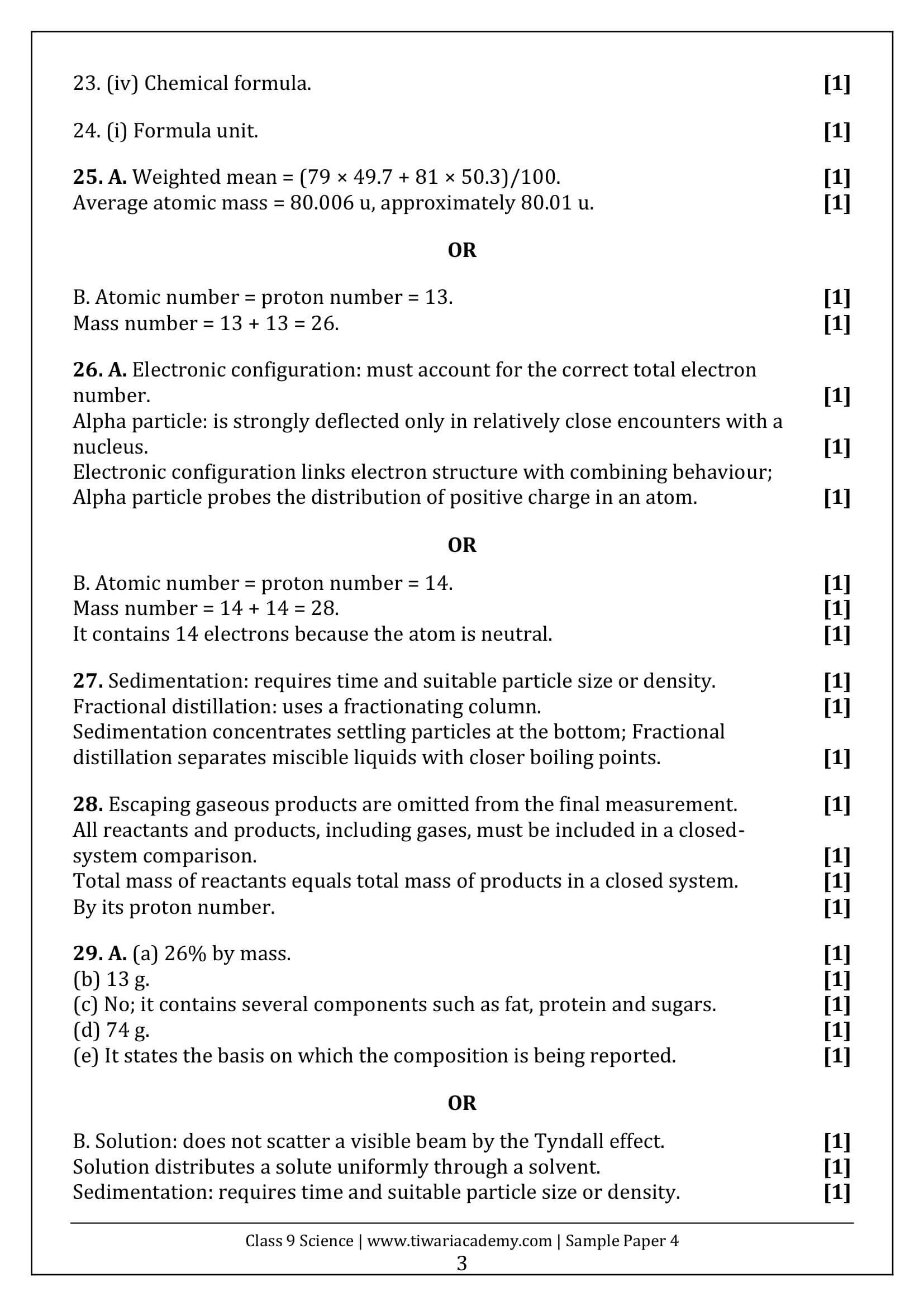 Class 9 Science Sample Paper 4 Answers Page 3