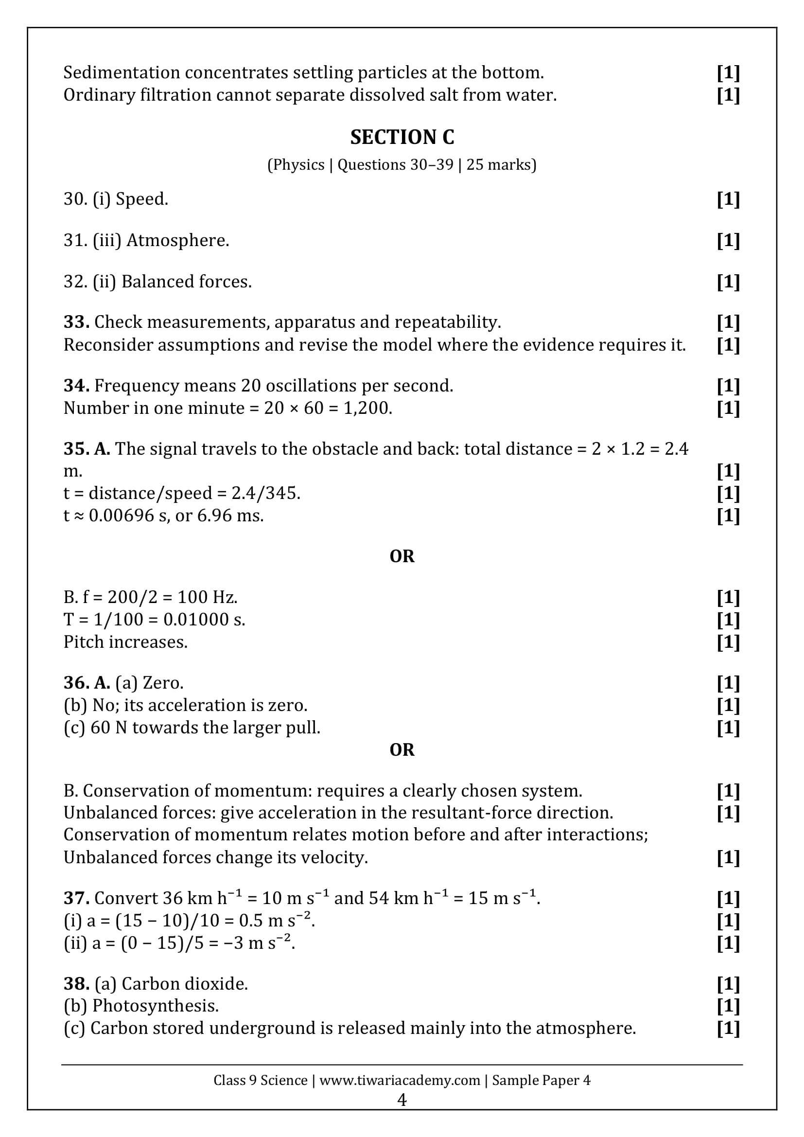 Class 9 Science Sample Paper 4 Answers Page 4