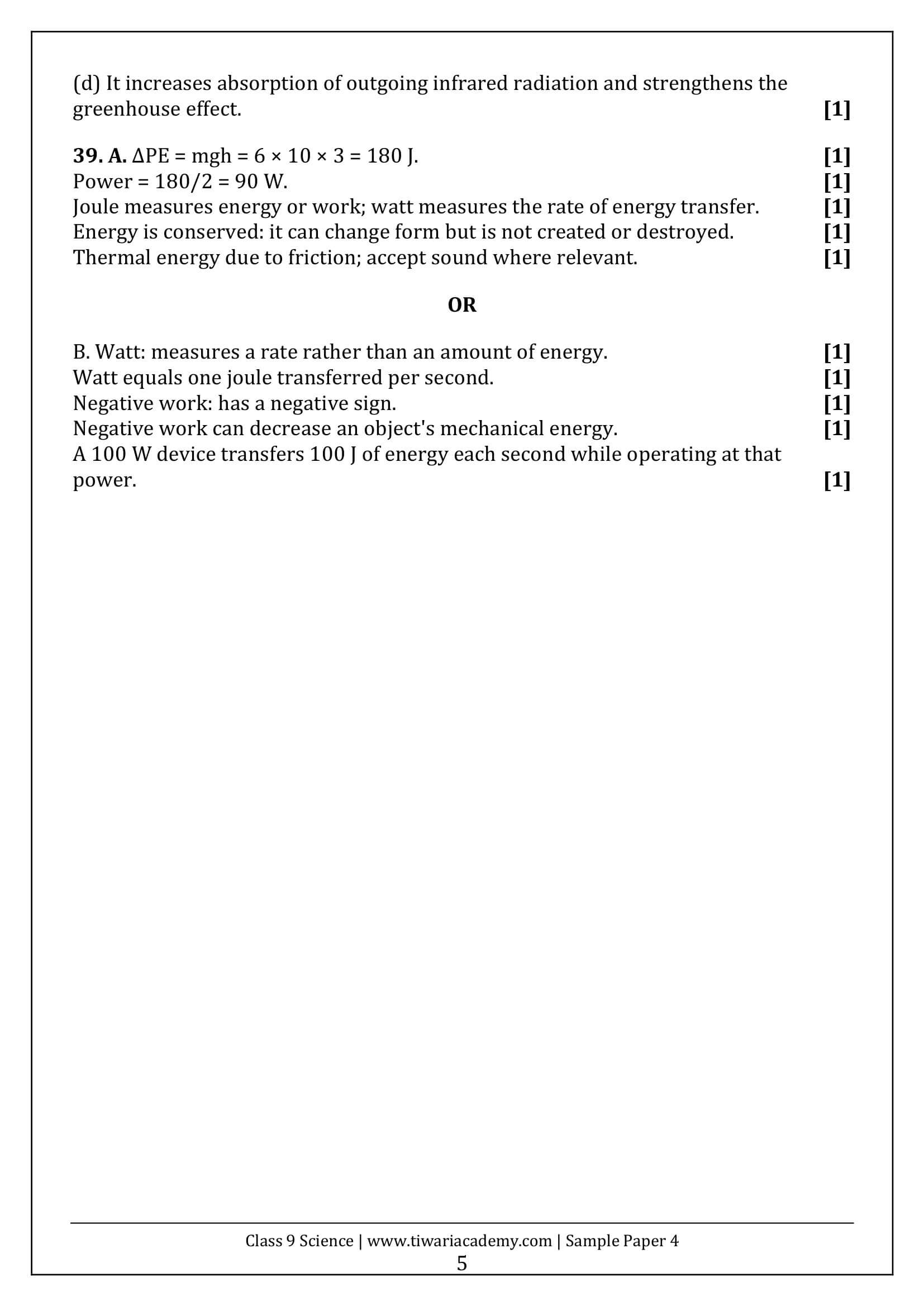 Class 9 Science Sample Paper 4 Answers Page 5