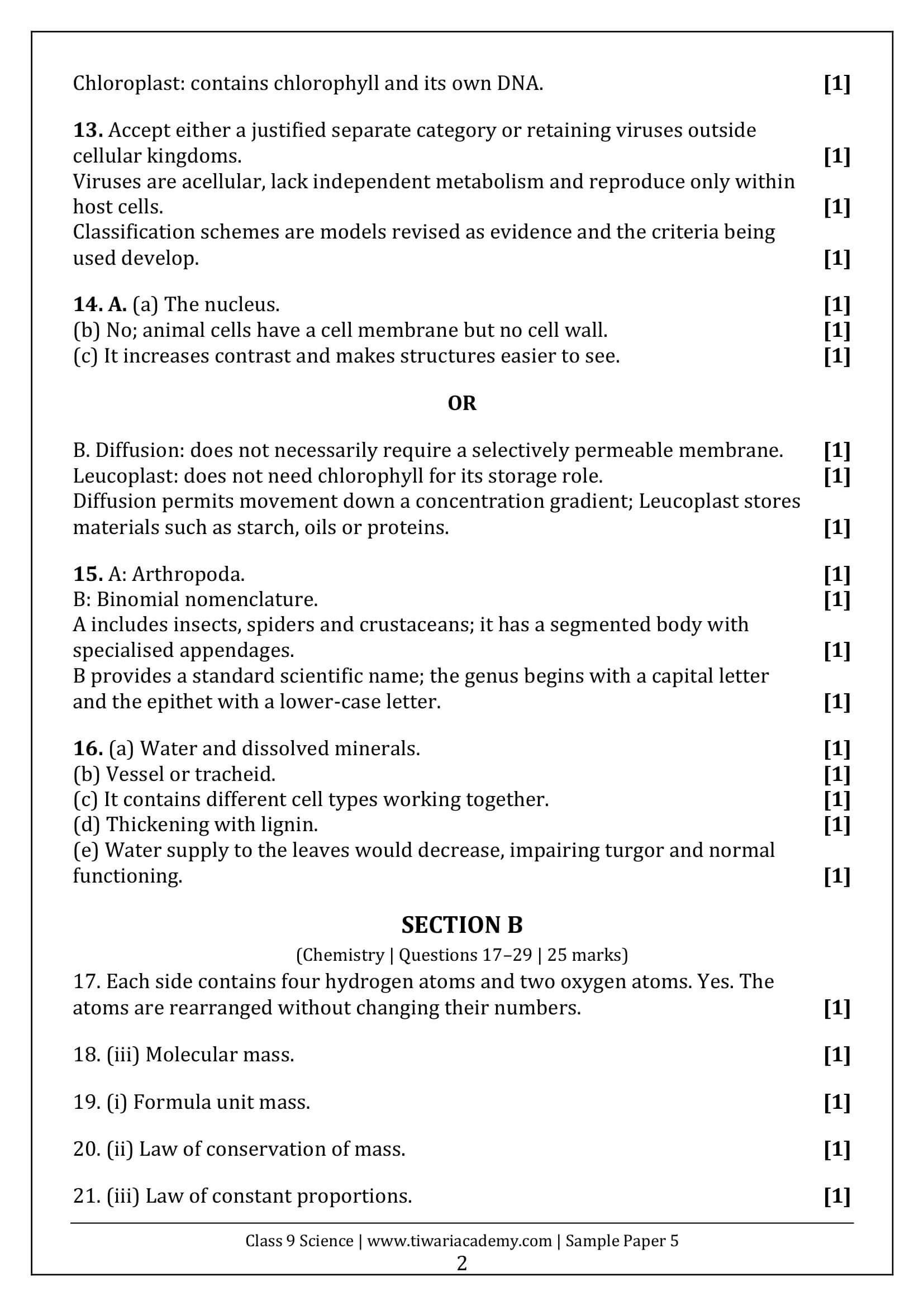 Class 9 Science Sample Paper 5 Answers Page 2