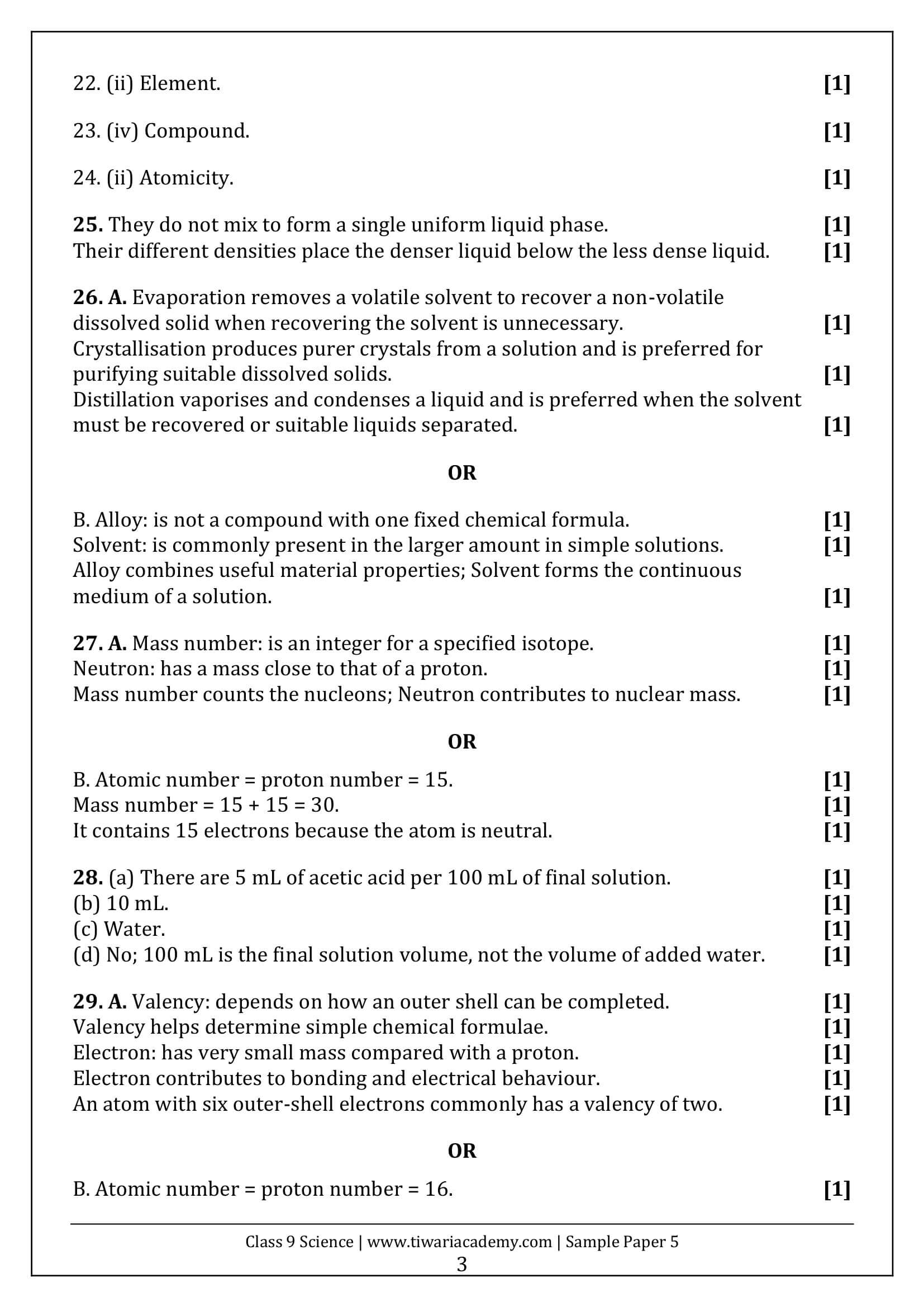 Class 9 Science Sample Paper 5 Answers Page 3