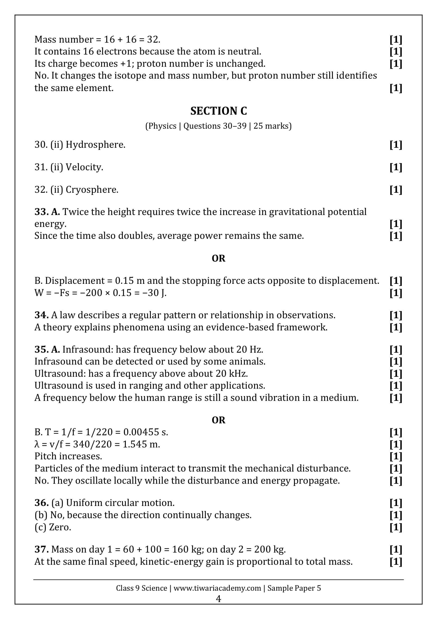 Class 9 Science Sample Paper 5 Answers Page 4