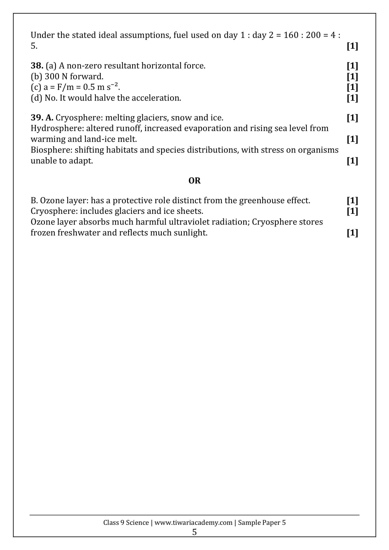 Class 9 Science Sample Paper 5 Answers Page 5