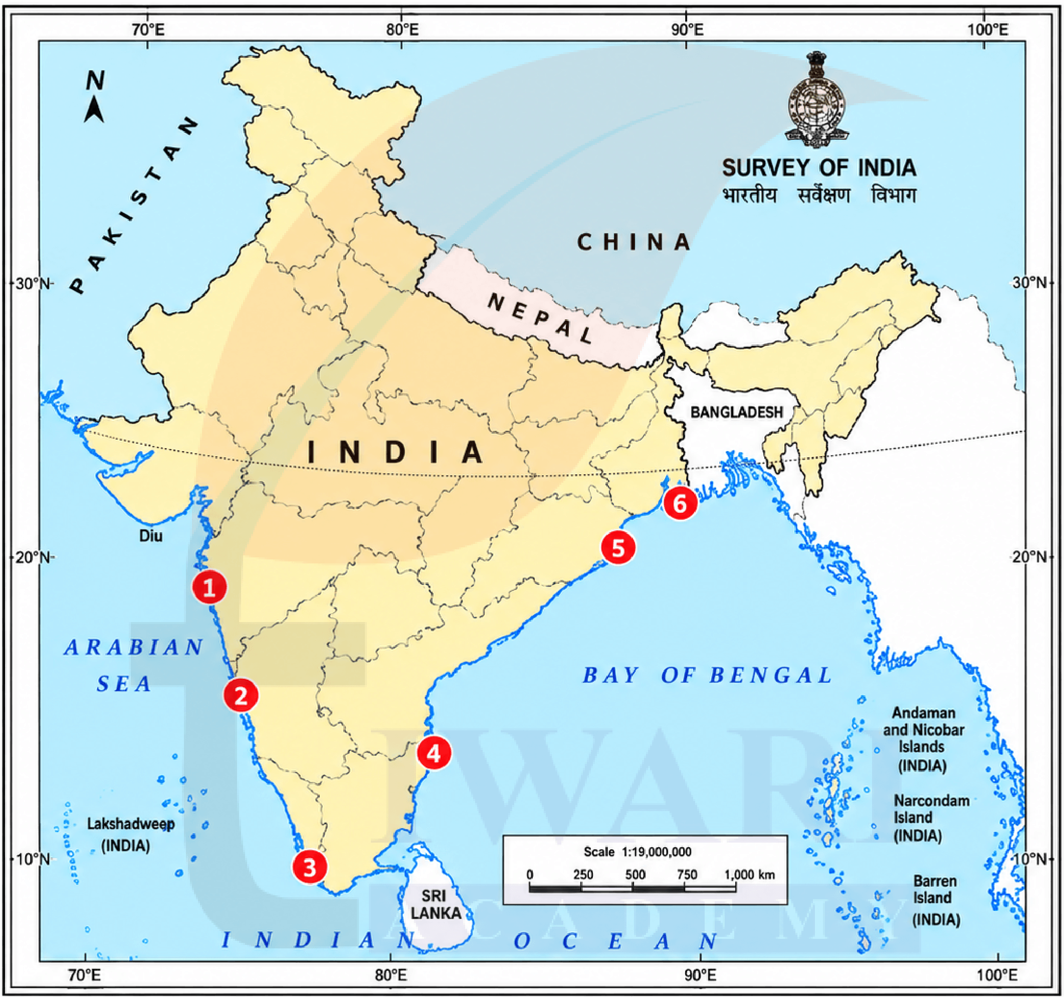 Famous Beaches of India Map